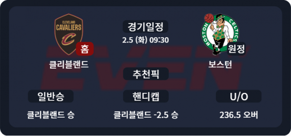 클리블랜드 캐벌리어스 vs 보스턴 셀틱스 경기 분석 및 추천픽