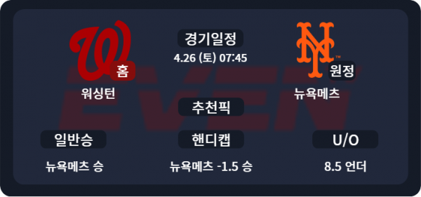 워싱턴 vs 뉴욕메츠 경기 분석 및 추천픽