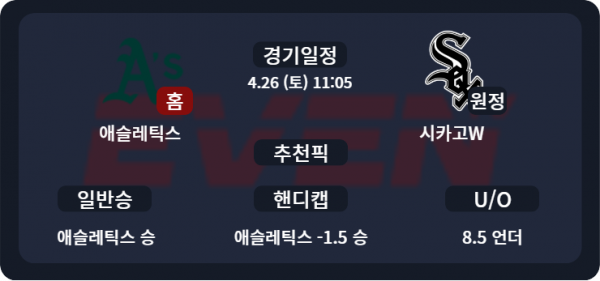 애슬레틱스 vs 시카고W 경기 분석 및 추천픽