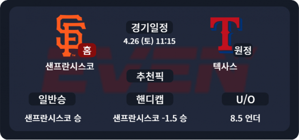 샌프란시스코 vs 텍사스 경기 분석 및 추천픽