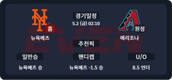 뉴욕메츠 vs 애리조나  경기 분석 및 추천픽